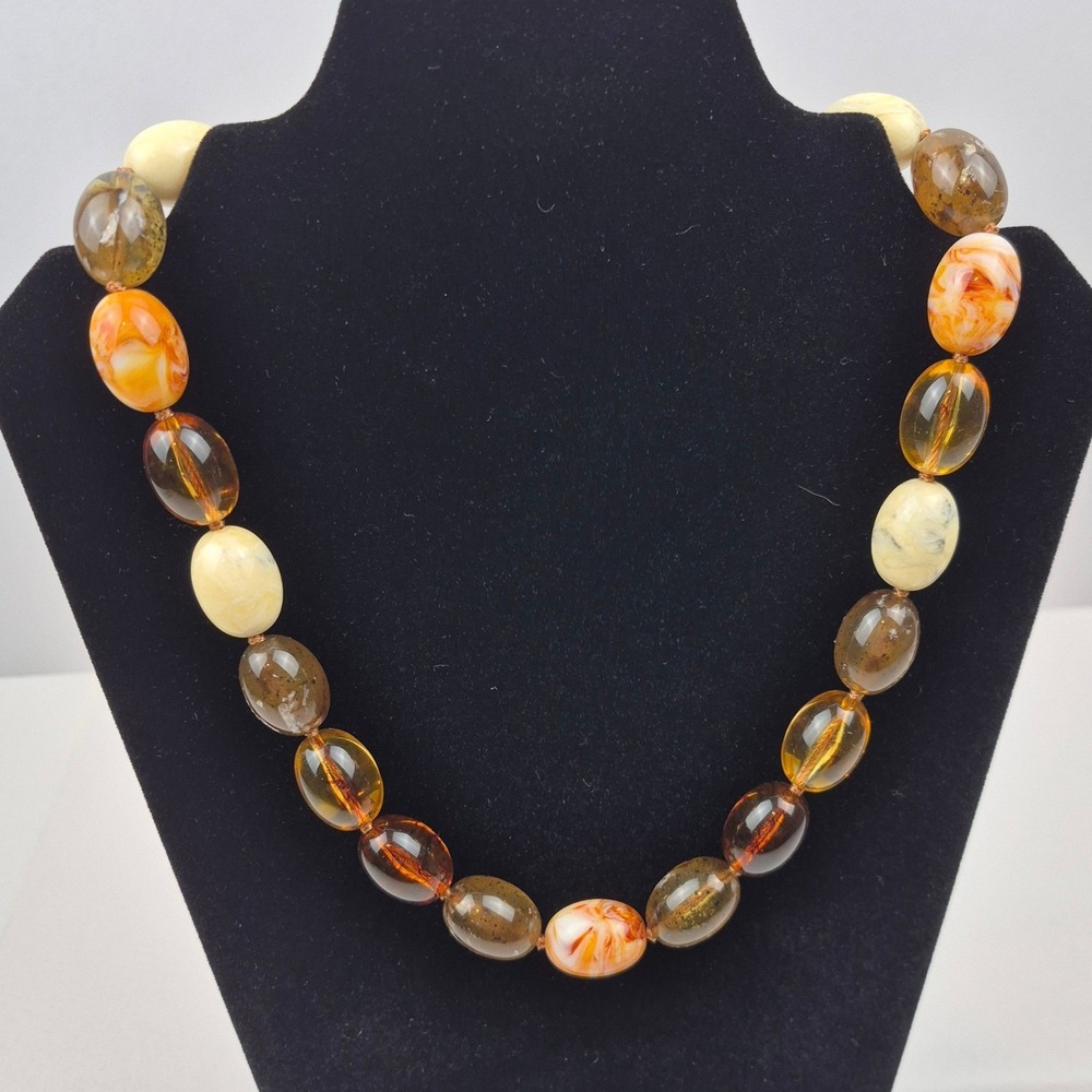Joan Rivers NWOT 18" Beaded Statement Necklace Brown Cream Amber Tone Signed‎